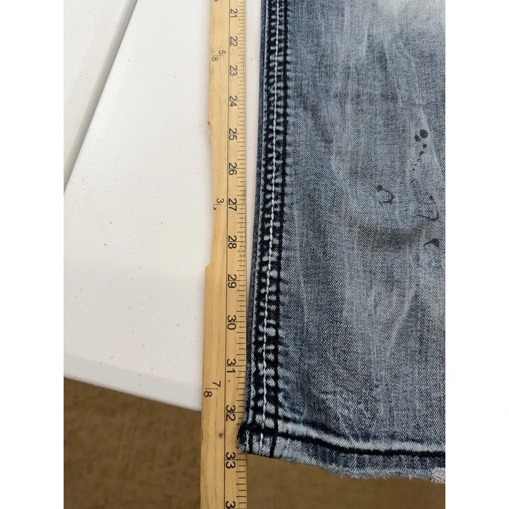 Rock Revival Men's Wilkins Biker Jeans Factory Distressed Paint Spots Size 42